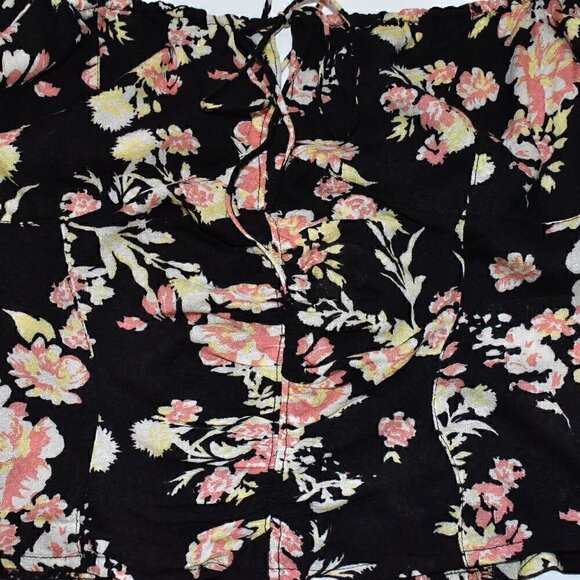 Free People Hilary Print Boho Top Black Floral Size M - Picture 8 of 14